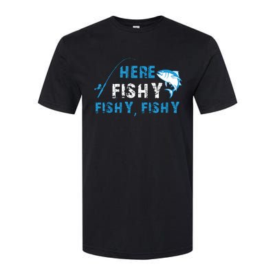 Fishing Here Fishy Bass Fish Gift Women Funny Softstyle® CVC T-Shirt