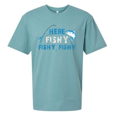 Fishing Here Fishy Bass Fish Gift Women Funny Sueded Cloud Jersey T-Shirt