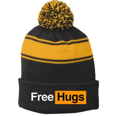 Free Hugs Stripe Pom Pom Beanie