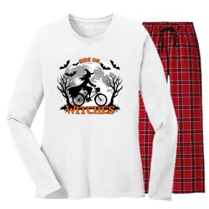 Funny Halloween Full Moon Ride: Witches Cycling Bike Women's Long Sleeve Flannel Pajama Set 