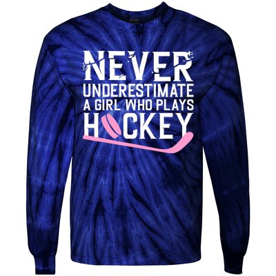 Funny Hockey For Wo Girls Ice Hockey Player Hockey Lovers Tie-Dye Long Sleeve Shirt