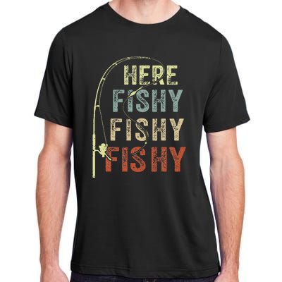 Fishing Here Fishy Bass Fish Gift Funny Adult ChromaSoft Performance T-Shirt