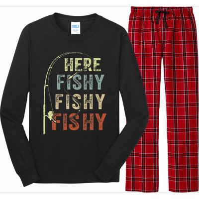 Fishing Here Fishy Bass Fish Gift Funny Long Sleeve Pajama Set