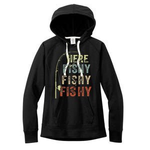 Fishing Here Fishy Bass Fish Gift Funny Women's Fleece Hoodie