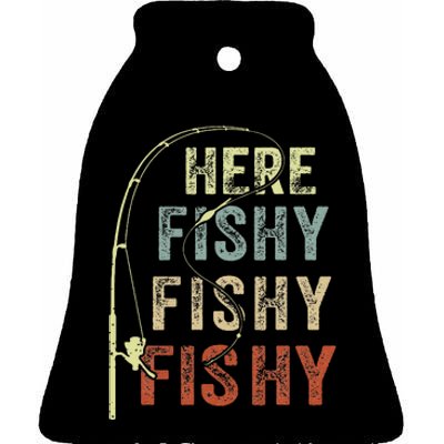 Fishing Here Fishy Bass Fish Gift Funny Ceramic Bell Ornament