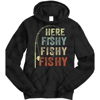 Fishing Here Fishy Bass Fish Gift Funny Tie Dye Hoodie