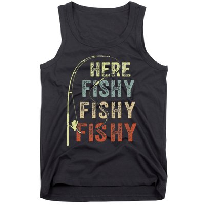 Fishing Here Fishy Bass Fish Gift Funny Tank Top