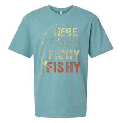 Fishing Here Fishy Bass Fish Gift Funny Sueded Cloud Jersey T-Shirt