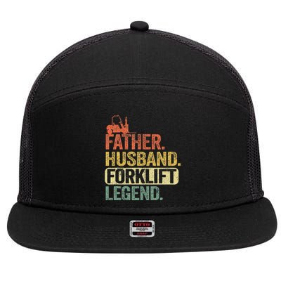 Father Husband Forklift Legend Funny Forklift Operator 7 Panel Mesh Trucker Snapback Hat