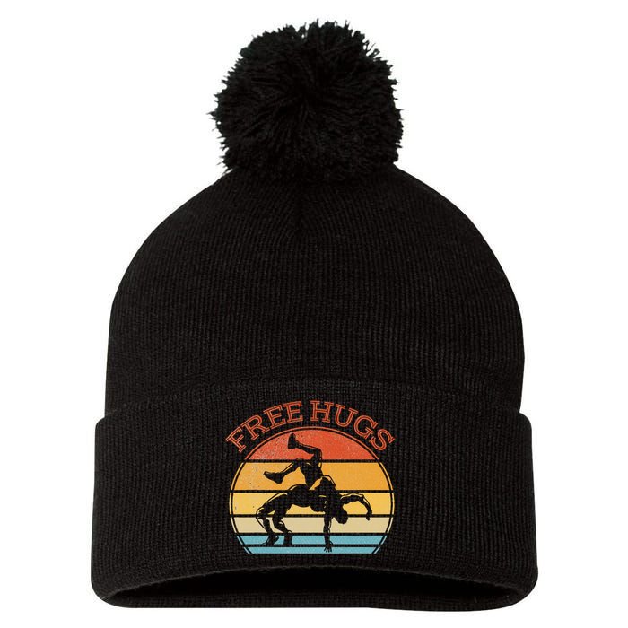 Free Hugs Funny Wrestling Wrestler Coach Pom Pom 12in Knit Beanie