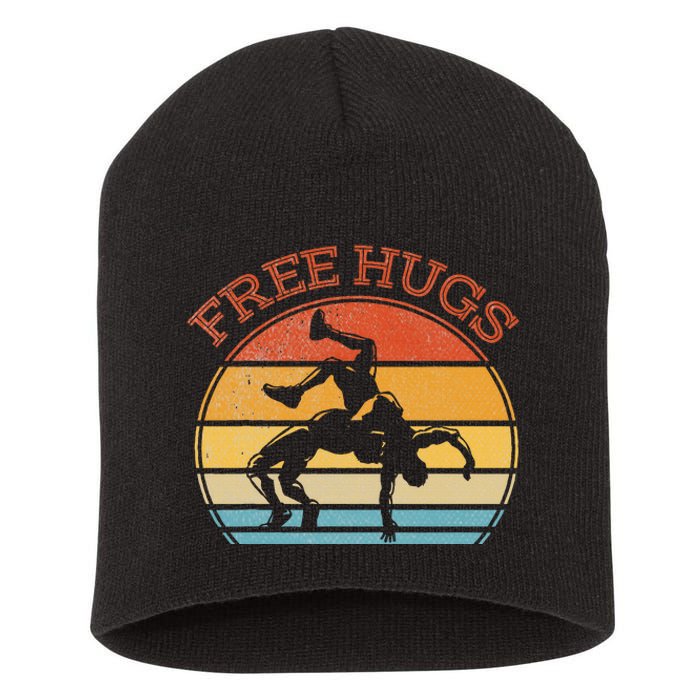 Free Hugs Funny Wrestling Wrestler Coach Short Acrylic Beanie