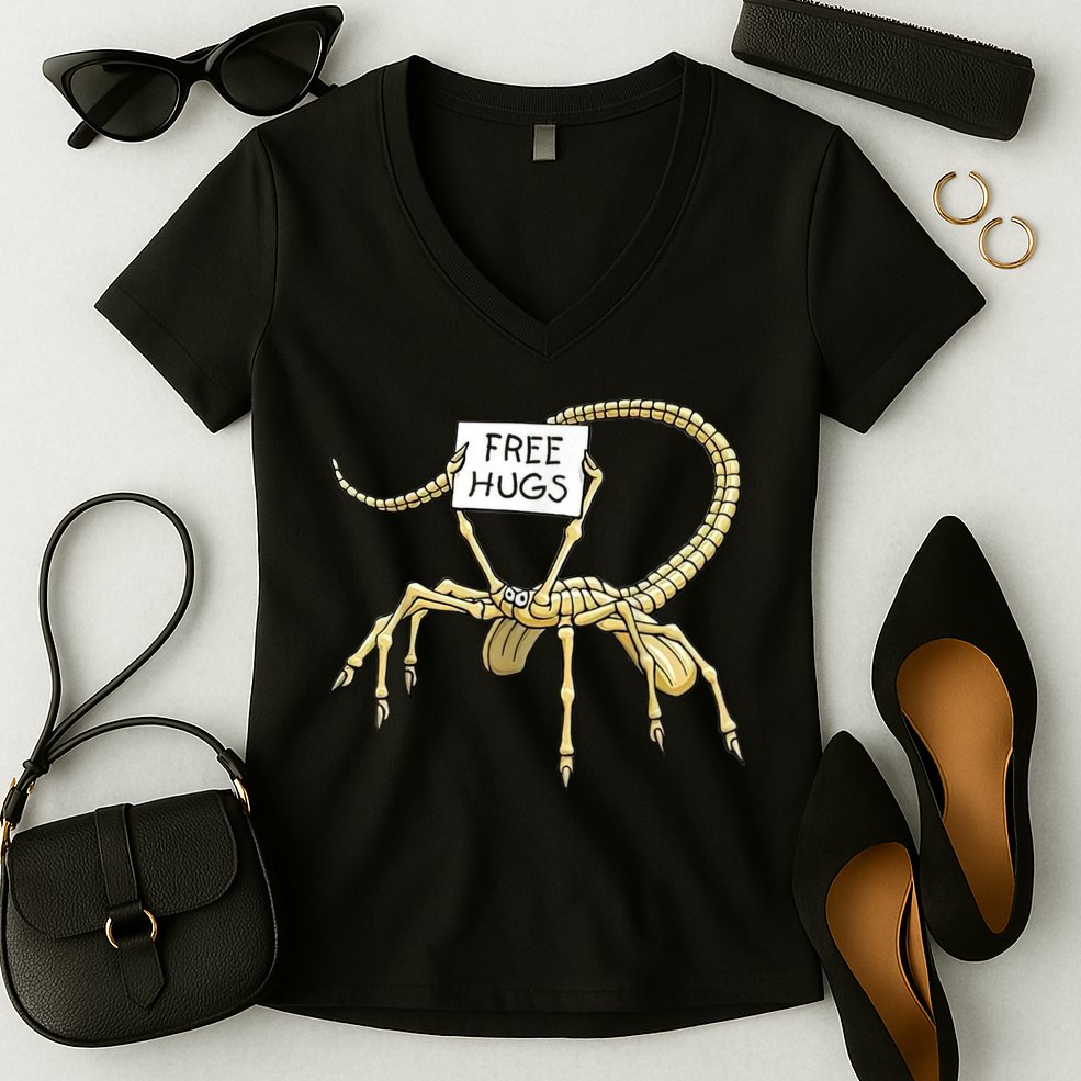 Free Hugs Funny Facehugger Aliens Women's V-Neck T-Shirt
