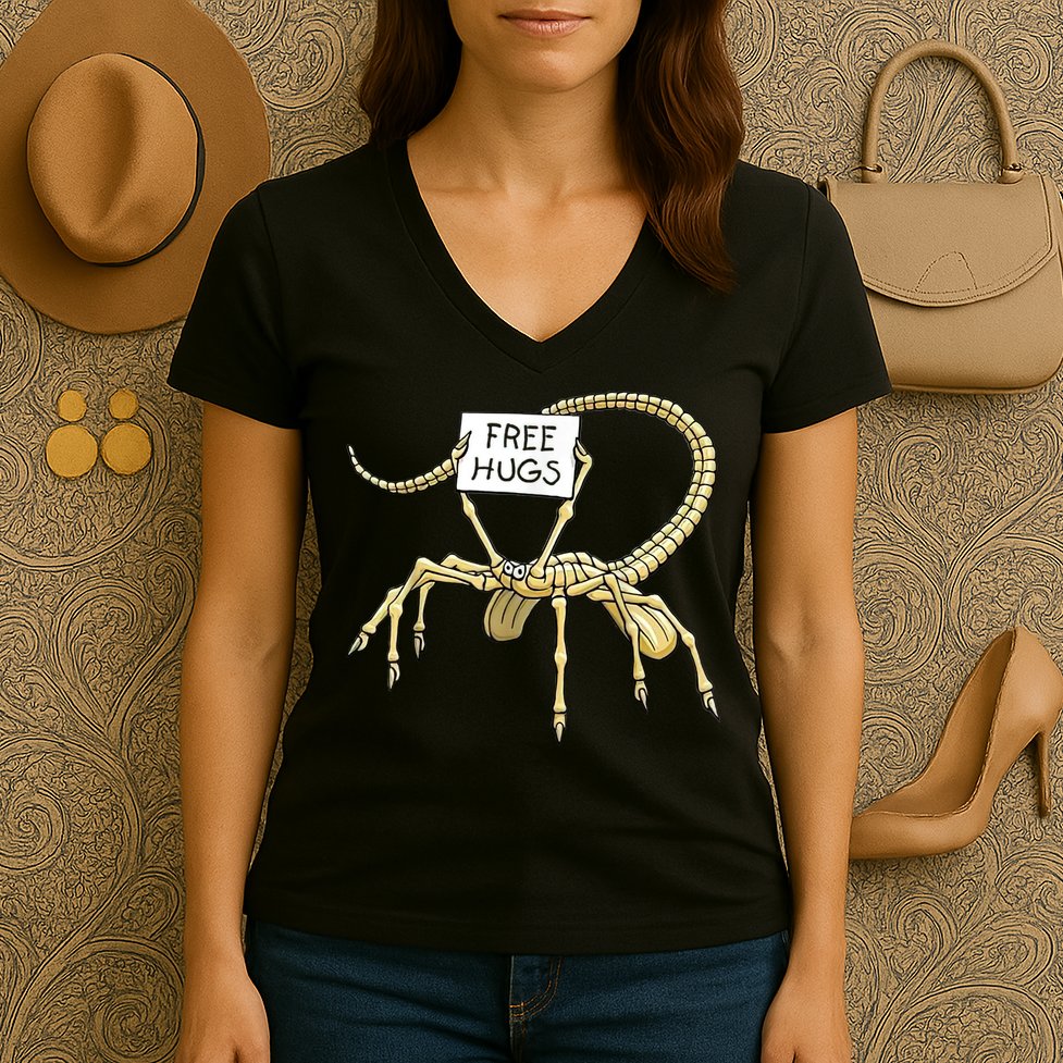 Free Hugs Funny Facehugger Aliens Women's V-Neck T-Shirt