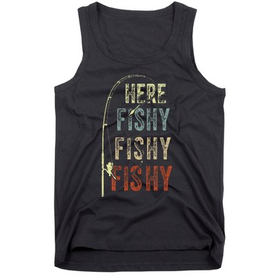 Fishing Here Fishy Fish Dad Gift Women Boy Funny Tank Top