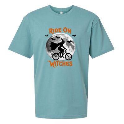 Funny Halloween Full Moon Ride: Witches Cycling Bike Sueded Cloud Jersey T-Shirt