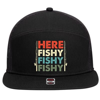 Fish Hunting Fishing Fishrod Fisherman 7 Panel Mesh Trucker Snapback Hat