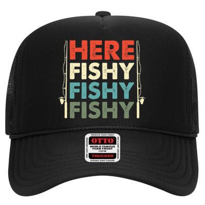 Fish Hunting Fishing Fishrod Fisherman High Crown Mesh Back Trucker Hat