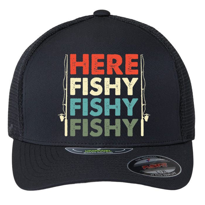 Fish Hunting Fishing Fishrod Fisherman Flexfit Unipanel Trucker Cap