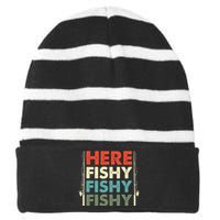 Fish Hunting Fishing Fishrod Fisherman Striped Beanie with Solid Band