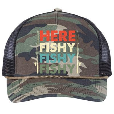 Fish Hunting Fishing Fishrod Fisherman Retro Rope Trucker Hat Cap