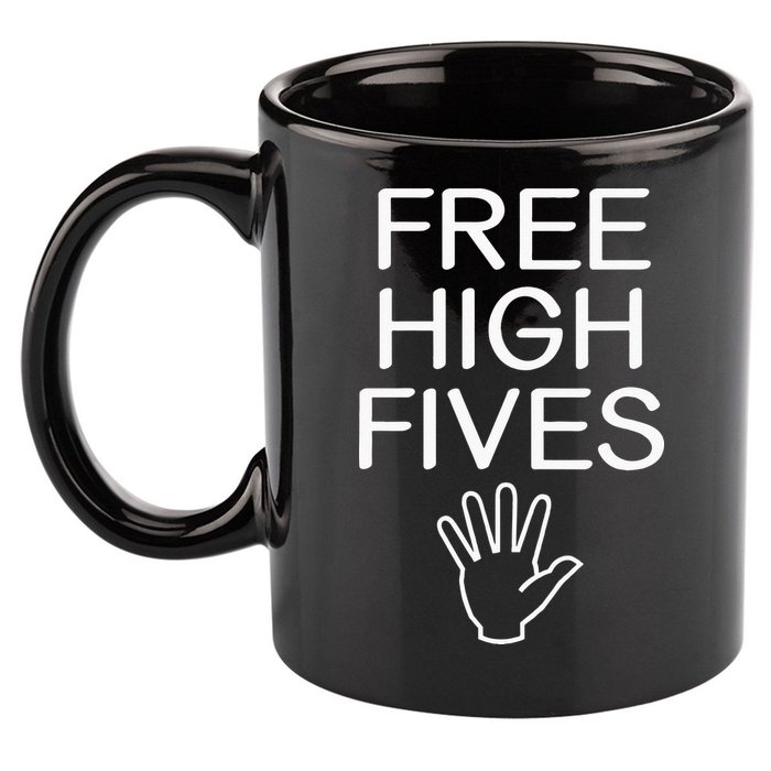 Free High Fives Funny Jokes Sarcastic Sayings 11oz C Handle Ceramic Mug