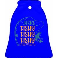 Fishing Here Fishy Gift Ceramic Bell Ornament