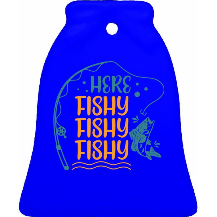 Fishing Here Fishy Gift Ceramic Bell Ornament