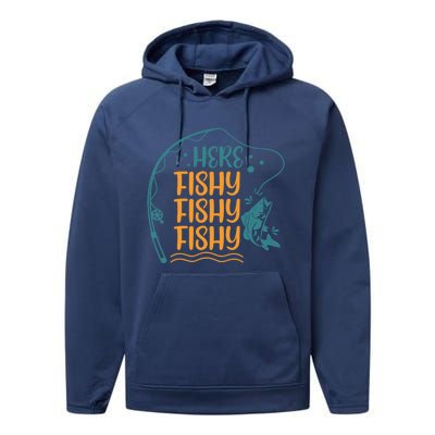 Fishing Here Fishy Gift Performance Fleece Hoodie