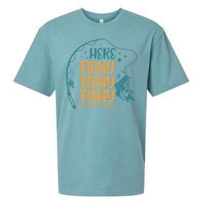 Fishing Here Fishy Gift Sueded Cloud Jersey T-Shirt