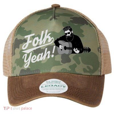 Funny Hipster Folk Yeah! Folk Music Acoustic Guitar Lover Legacy Tie Dye Trucker Hat