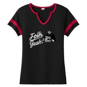 Funny Hipster Folk Yeah! Folk Music Acoustic Guitar Lover Ladies Halftime Notch Neck Tee