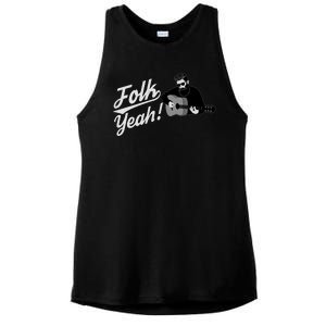 Funny Hipster Folk Yeah! Folk Music Acoustic Guitar Lover Ladies PosiCharge Tri-Blend Wicking Tank