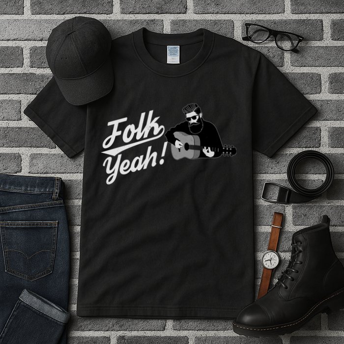 Funny Hipster Folk Yeah! Folk Music Acoustic Guitar Lover Tall T-Shirt