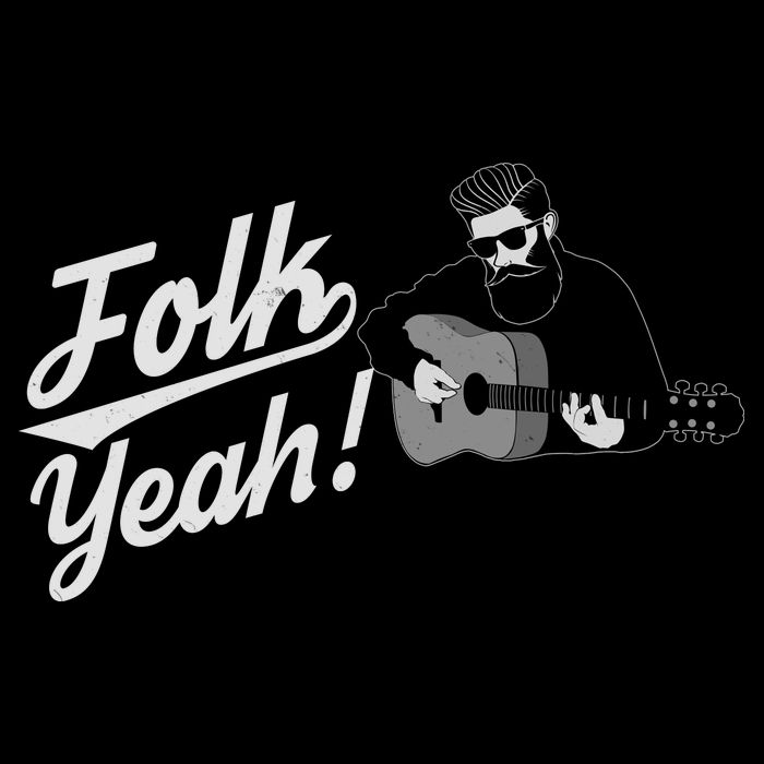Funny Hipster Folk Yeah! Folk Music Acoustic Guitar Lover Tall T-Shirt