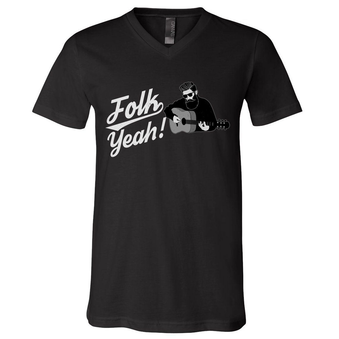 Funny Hipster Folk Yeah! Folk Music Acoustic Guitar Lover V-Neck T-Shirt
