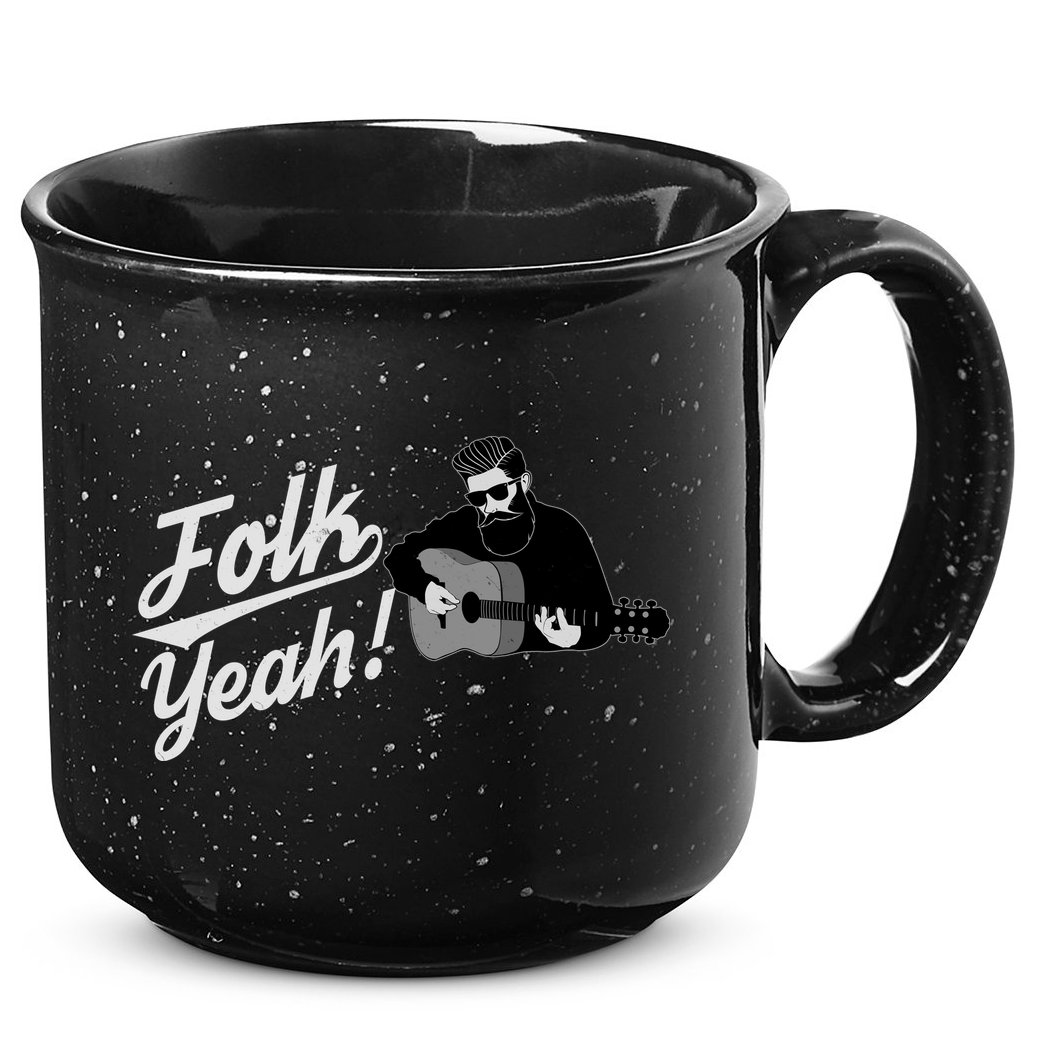 Funny Hipster Folk Yeah! Folk Music Acoustic Guitar Lover 15oz Campfire Ceramic Mug