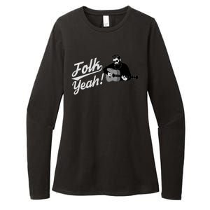 Funny Hipster Folk Yeah! Folk Music Acoustic Guitar Lover Womens CVC Long Sleeve Shirt