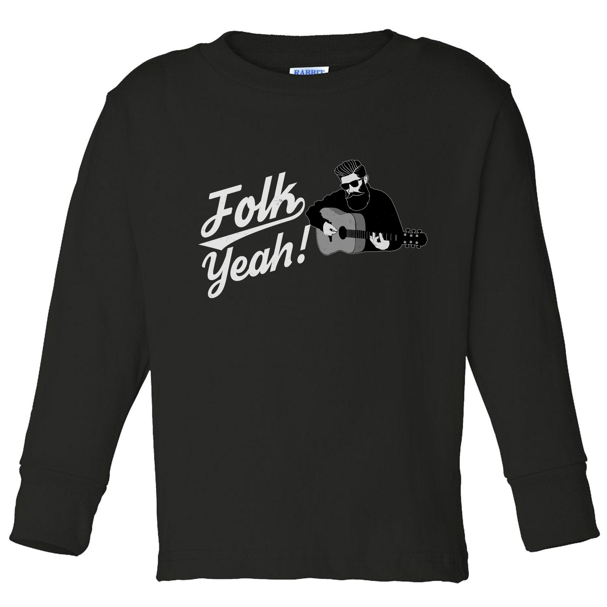 Funny Hipster Folk Yeah! Folk Music Acoustic Guitar Lover Toddler Long Sleeve Shirt