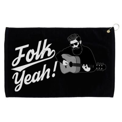 Funny Hipster Folk Yeah! Folk Music Acoustic Guitar Lover Grommeted Golf Towel