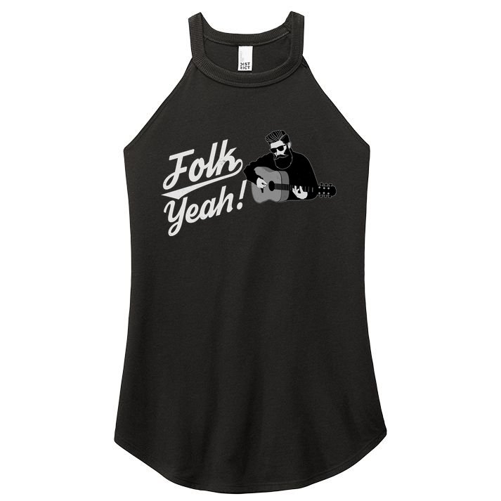 Funny Hipster Folk Yeah! Folk Music Acoustic Guitar Lover Women's Perfect Tri Rocker Tank