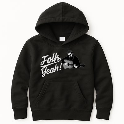 Funny Hipster Folk Yeah! Folk Music Acoustic Guitar Lover Kids Hoodie