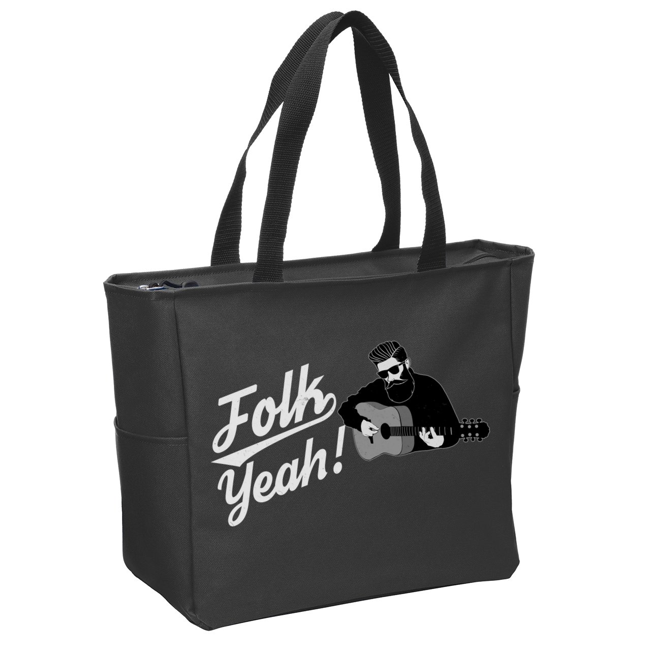 Funny Hipster Folk Yeah! Folk Music Acoustic Guitar Lover Zip Tote Bag