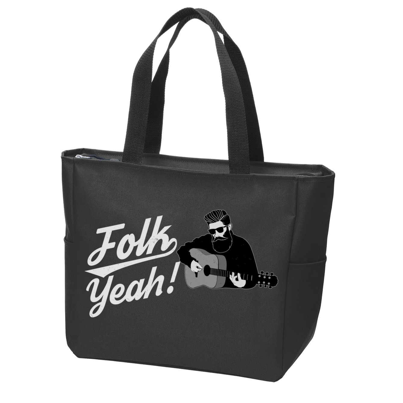Funny Hipster Folk Yeah! Folk Music Acoustic Guitar Lover Zip Tote Bag