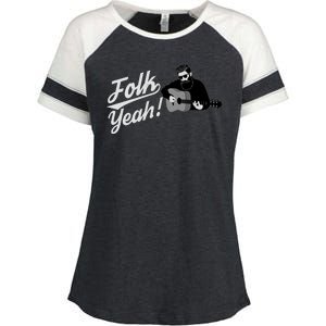 Funny Hipster Folk Yeah! Folk Music Acoustic Guitar Lover Enza Ladies Jersey Colorblock Tee