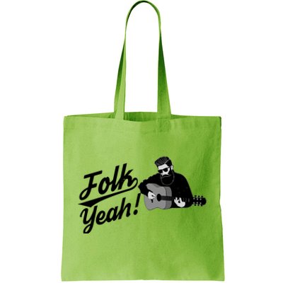 Funny Hipster Folk Yeah! Folk Music Acoustic Guitar Lover Tote Bag