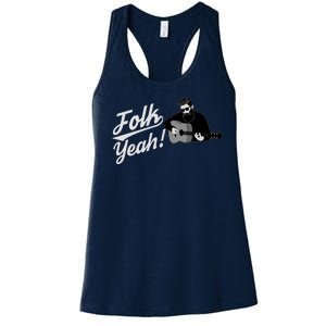 Funny Hipster Folk Yeah! Folk Music Acoustic Guitar Lover Women's Racerback Tank