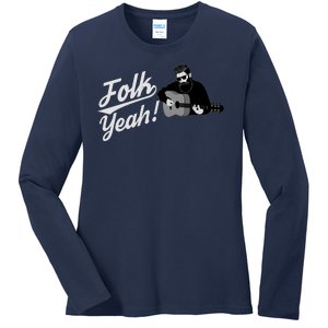 Funny Hipster Folk Yeah! Folk Music Acoustic Guitar Lover Ladies Long Sleeve Shirt