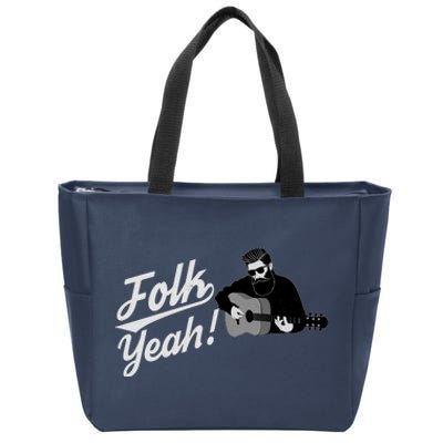 Funny Hipster Folk Yeah! Folk Music Acoustic Guitar Lover Zip Tote Bag