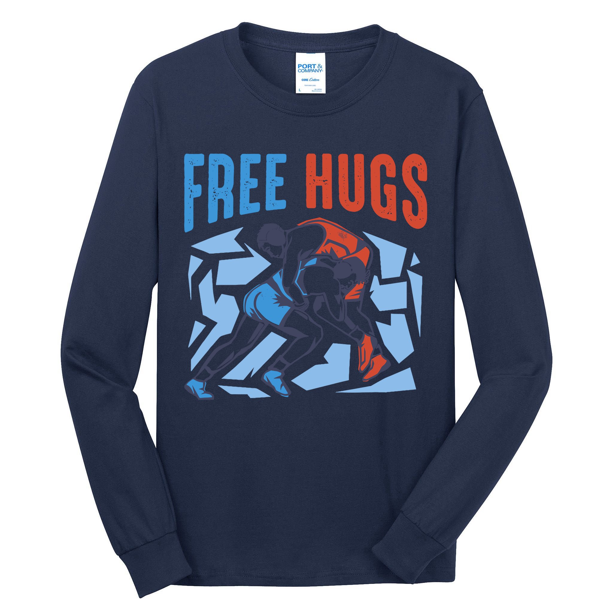 Free Hugs Funny Wrestling Gifts For Wrestlers Boy Tall Long Sleeve T-Shirt