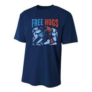 Free Hugs Funny Wrestling Gifts For Wrestlers Boy Youth Performance Sprint T-Shirt